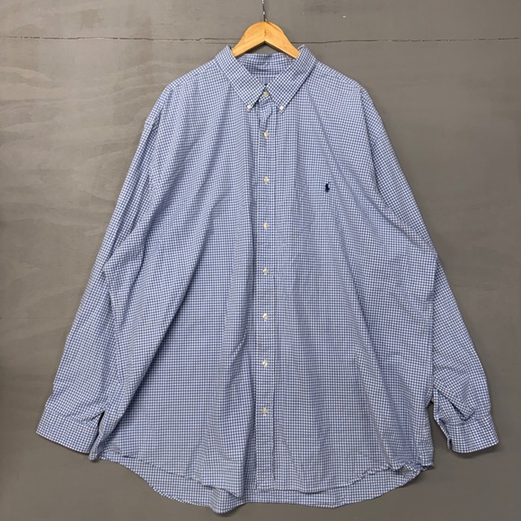Polo Ralph Lauren Gingham Check Button Down Shirt Men's 4XLT Blue White - Picture 2 of 4